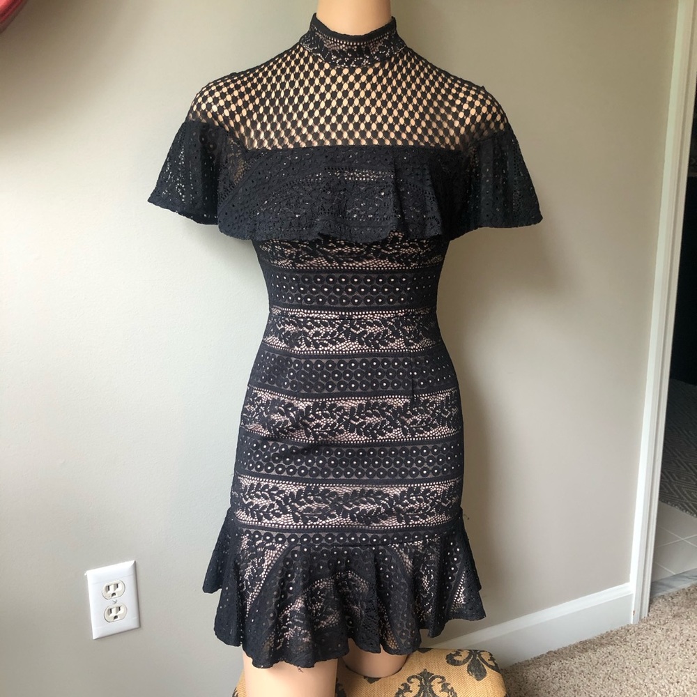 Last Call - Selfie Leslie Black Lace Ruffle Mini Dress